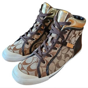 Coach New York Women's  Brown Freesia Lace Up High Top Sneaker Shoes Size 8.